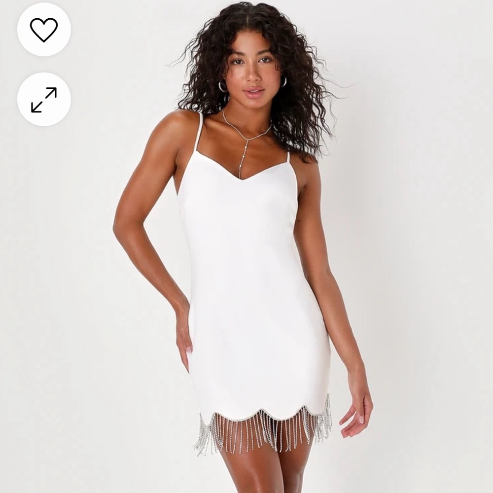 Lulus White Rhinestone Fringe Bodycon Mini Dress